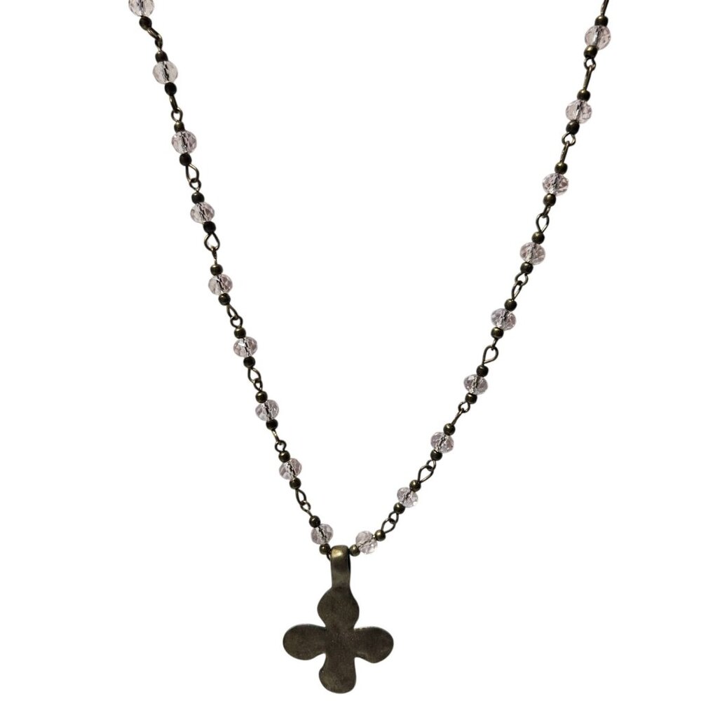 Handmade Brass Flower Pendant Necklace Pink Beaded Chain Fashion Jewelry Women